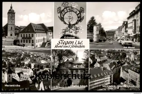 ÄLTERE POSTKARTE SIEGEN RUND UM'S KRÖNCHEN NIKOLAIKIRCHE RATHAUS AM MARKT MARIENKRICHE SCHLOSS MARKTPLATZ Ansichtskarte