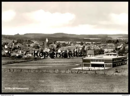 ÄLTERE POSTKARTE DIERDORF WESTERWALD PANORAMA BUCHHANDLUNG EMIL KAULBACH INH. H. FUNKEN Rheinland-Pfalz Ansichtskarte AK