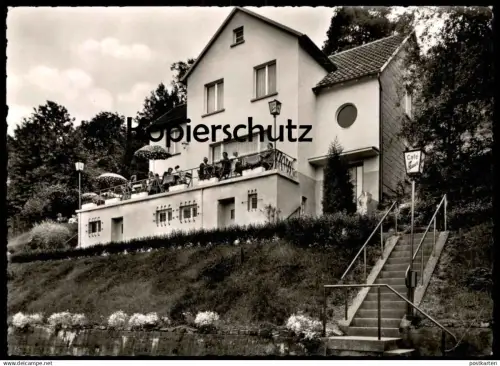 ÄLTERE POSTKARTE CAFÉ BREUER HERRLICHE LAGE ZWISCHEN BAD BODENDORF UND SINZIG AM RHEIN AUSBLICK WESTERWALD SIEBENGEBIRGE