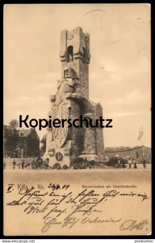 ALTE POSTKARTE KÖLN AM RHEIN BISMARCKSÄULE AM OBERLÄNDERUFER MARIENBURG BISMARCK KRÄNZE CÖLN Ansichtskarte cpa postcard