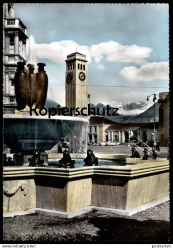 ÄLTERE POSTKARTE BOLZANO PIAZZALE STAZIONE BOZEN BAHNHOFPLATZ BRUNNEN FROSCH frog grenouille Italia Italien postcard cpa