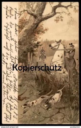 ALTE KÜNSTLER POSTKARTE A. HEYER JAGD HUND HUNDE PFERDE hunting chasse dogs chien Ansichtskarte postcard AK cpa