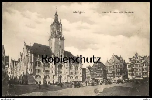 ALTE POSTKARTE STUTTGART NEUES RATHHAUS MIT MARKTPLATZ MARKTSTÄNDE MARKT market marché Ansichtskarte cpa AK postcard