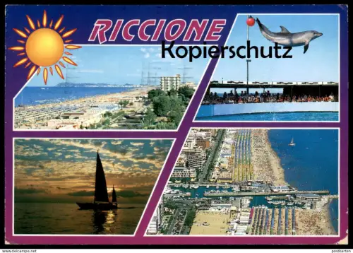 ÄLTERE POSTKARTE RICCIONE PANORAMA SONNENUNTERGANG DELPHIN-SHOW Delfin Dolphin Dauphin cpa postcard Ansichtskarte AK