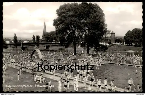 ÄLTERE POSTKARTE HOLZMINDEN SCHWIMMBAD BAD RUTSCHE BADENDE SWIMMING POOL Ansichtskarte AK cpa postcard