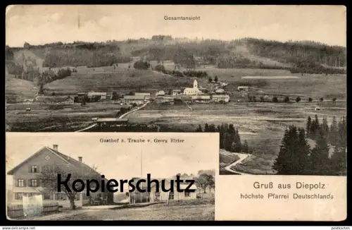 ALTE POSTKARTE GRUSS AUS DIEPOLZ HÖCHSTE PFARREI GASTHOZ ZUR TRAUBE VON GEORG RITTER IMMENSTADT Ansichtskarte postcard