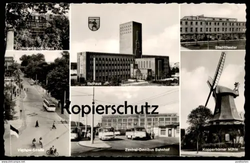ÄLTERE POSTKARTE WILHELMSHAVEN ROBERT-KOCH-HAUS VIRCHOW-STRASSE OMNIBUS BAHNHOF KOPPENHÖRNER MÜHLE BUS OBERLEITUNG AK