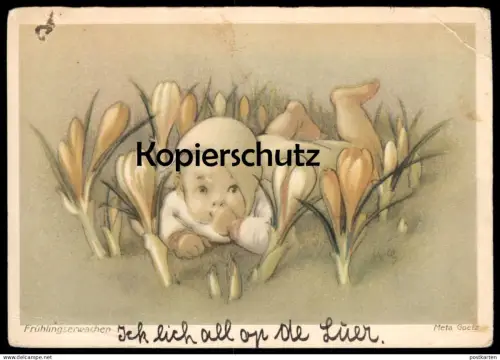 ALTE POSTKARTE PHANTASIE FRÜHLINGSERWACHEN BABY KIND KROKUS KROKUSSE FRÜHLING META GOETZ crocus AK cpa postcard
