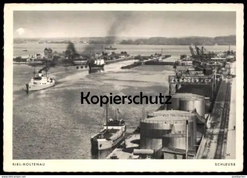ALTE POSTKARTE KIEL HOLTENAU SCHLEUSE KANALSCHLEUSE FRACHTSCHIFF Schiff cargo ship canal postcard cpa