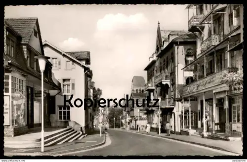 ÄLTERE POSTKARTE BAD MÜNSTER AM STEIN HAUPTSTRASSE GESCHÄFT FEINKOST SCHARLACHBERG MEISTERBRAND HOTEL KAISERHOF BÄCKEREI