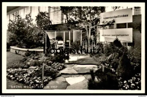 ALTE POSTKARTE BERLIN GRÜNE WOCHE 1957 GEMEINSCHAFTSSCHAU DER BERLINER LANDSCHAFTSGÄRTNER SONDERSTEMPEL Ansichtskarte AK
