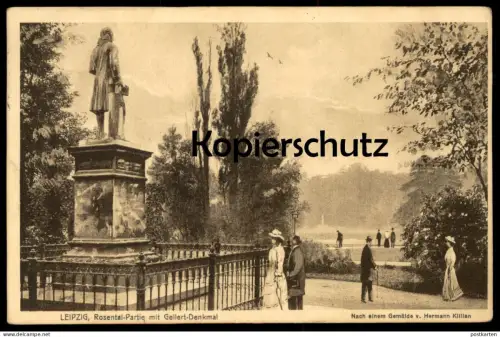 ALTE POSTKARTE LEIPZIG ROSENTAL-PARTIE MIT GELLERT-DENKMAL GELLERTDENKMAL NACH GEMÄLDE VON HERMANN KILLIAN Ansichtskarte