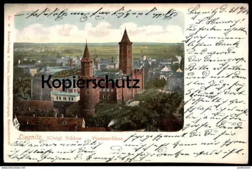 ALTE POSTKARTE LIEGNITZ SCHLESIEN KÖNGIGLICHES SCHLOSS PIASTENSCHLOSS PANORAMA castle Legnica postcard Ansichtskarte