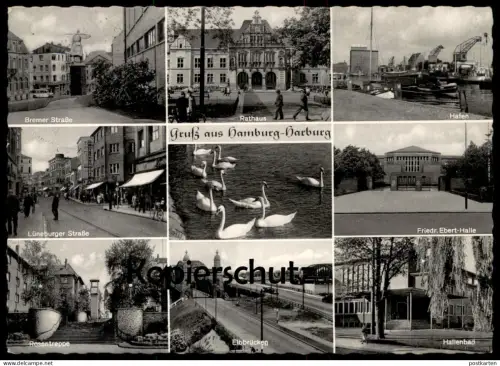ÄLTERE POSTKARTE GRUSS AUS HAMBURG HARBURG HALLENBAD BREMER STRASSE LÜNEBURGER STRASSE HAFEN ROSENTREPPE Ansichtskarte