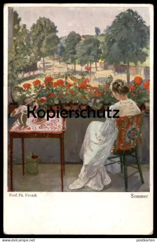 ALTE KÜNSTLER POSTKARTE PROFESSOR PHILIPP FRANCK SOMMER KUNST-KENNER-KARTE WOHLGEMUTH & LISSNER Frau Blumen woman