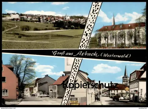 ÄLTERE POSTKARTE GRUSS AUS ASBACH WESTERWALD SHELL TANSKTELLE VW KÄFER VOLKSWAGEN SCHILD KÖLSCH Ansichtskarte postcard
