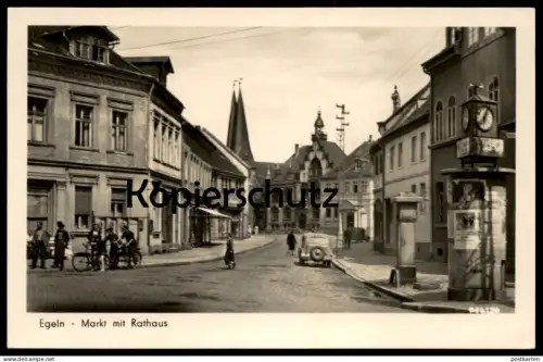 ALTE POSTKARTE EGELN MARKT MIT RATHAUS PLAKAT WERBUNG PFERDERENNEN UHR Ansichtskarte AK cpa postcard