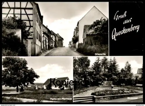 ÄLTERE POSTKARTE GRUSS AUS QUECKENBERG ORTSPARTIE EHRENMAL PARTIE MIT PFARRHAUS RHEINBACH Ansichtskarte AK postcard cpa