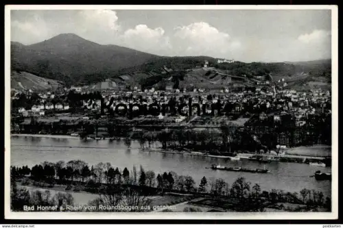 ALTE POSTKARTE BAD HONNEF AM RHEIN BLICK VOM ROLANDSBOGEN AUS GESEHEN STEMPEL HOTEL HUBERTUSHOF Ansichtskarte cpa