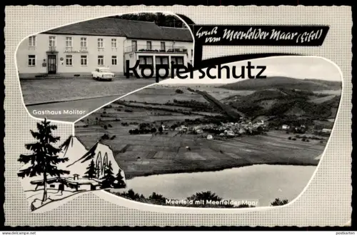 ALTE POSTKARTE GRUSS VOM MEERFELDER MAAR GASTHAUS MOLITOR MEERFELD MIT MEERFELDER MAAR EIFEL Ansichtsarte AK postcard