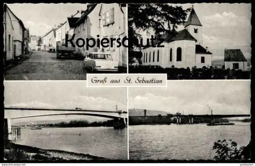 ÄLTERE POSTKARTE GRUSS AUS ST. SEBASTIAN AM RHEIN WEISSENTHURM Autobahnbrücke im Bau Sankt Sebastian Ansichtskarte AK
