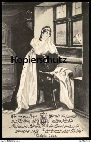 ALTE POSTKARTE KÖNIGIN LUISE WER NIE SEIN BROD MIT THRÄNEN ASS. AUF SEINEM BETTE WEINEND SASS SPRUCH Ansichtskarte