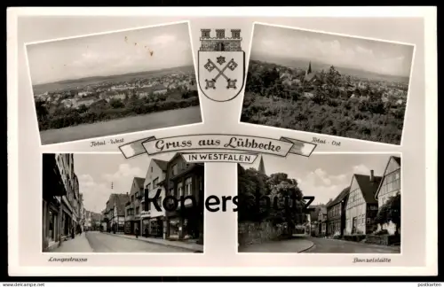 ALTE POSTKARTE GRUSS AUS LÜBBECKE IN WESTFALEN TOTAL-WEST TOTAL-OST LANGESTRASSE DANZELSTÄTTE Ansichtskarte AK postcard