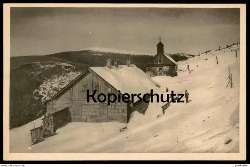 ALTE POSTKARTE HEIDEBRÜNNEL IM ALTVATERGEBIRGE MIT DEM KEPERNIK WINTER Heidebrünnl Altvater Vresová studánka Wiesenberg