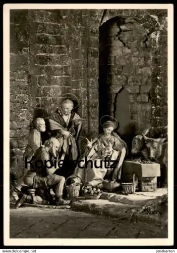 ÄLTERE POSTKARTE HIRTEN UND KRIPPE MÜNCHEN UM 1800 HEILIGE FAMILIE NEAPEL ANBETUNG DER HIRTEN AK crib couvent christmas