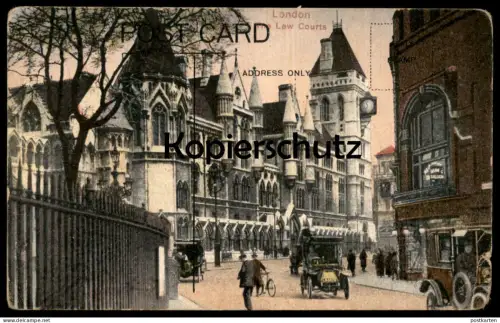 ALTE POSTKARTE LONDON THE LAW COURTS HAIR SALOON CAR MISPRINT WRONG SIDE DRUCKFEHLER Auto Ansichtskarte cpa AK postcard