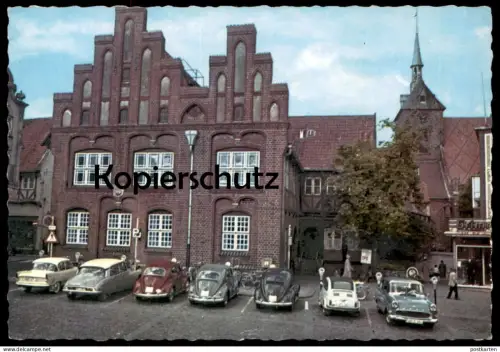 ÄLTERE POSTKARTE RENDSBURG ALTES RATHAUS VW KÄFER VOLKSWAGEN OPEL DKW FIAT CITROEN AUTO AUTOS car cars AK cpa postcard