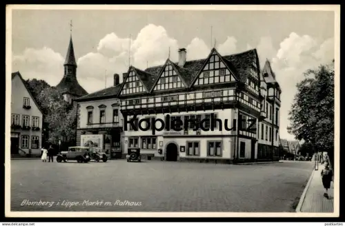 ALTE POSTKARTE BLOMBERG IN LIPPE MARKT MIT RATHAUS STADTSPARKASSE POSTBRIEFKASTEN AK Ansichtskarte cpa postcard