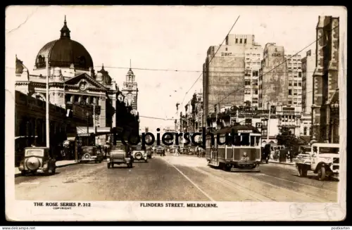 ALTE POSTKARTE MELBOURNE FLINDERS STREET TRAM 239 HAWTHORN TRAMWAY STRASSENBAHN 1937 Underwear advertising postcard