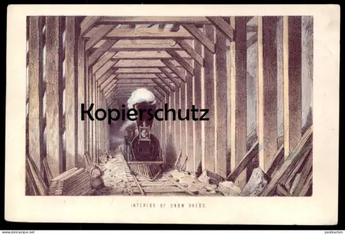 ALTE KARTE FOTO PHOTO INTERIOR OF SNOW SHEDS DAMPFLOK TRAIN WOHL SIERRA NEVADA WESTERN SUMMIT CALIFORNIA CENTRAL PACIFIC