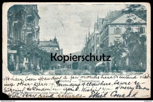 ALTE POSTKARTE WIESBADEN TAUNUSSTRASSE HOTEL ALLEESAAL PENSION 1901 Ansichtskarte cpa postcard AK