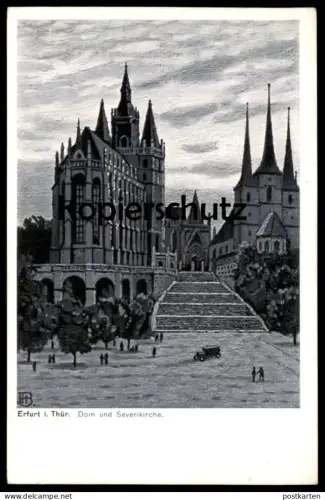 ALTE KÜNSTLER POSTKARTE ERFURT 1938 DOM UND SEVERIKIRCHE Severinkirche Kirche church église Ansichtskarte postcard cpa