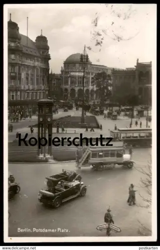 ALTE POSTKARTE BERLIN VERKEHR 1929 POTSDAMER PLATZ BELLEVUESTRASSE CABRIO Tram Tramway Strassenbahn Bus traffic postcard