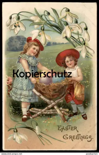 ALTE PRÄGE POSTKARTE EASTER GREETINGS EGGS GIRLS KINDER MÄDCHEN OSTERN BUNTE EIER paques embossed gaufree postcard cpa