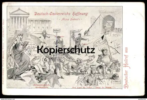 ALTE POSTKARTE SPRACHENVERORDNUNG DEUTSCH OESTERREICHS HOFFNUNG KASIMIR BADENI'S ABZUG PARLAMENTARISCHER SCHEITERHAUFEN