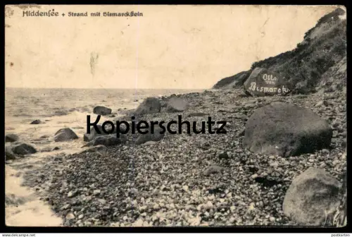 ALTE POSTKARTE INSEL HIDDENSEE STRAND MIT BISMARCKSTEIN STEIN OTTO VON BISMARCK AK Ansichtskarte postcard cpa
