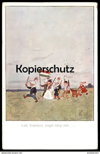 ALTE POSTKARTE MILITÄR 1. WELTKRIEG LIEB VATERLAND... DEUTSCHLAND PATRIOTIK KINDER KIND MALER VERMUTLICH ADALBERT HOLZER