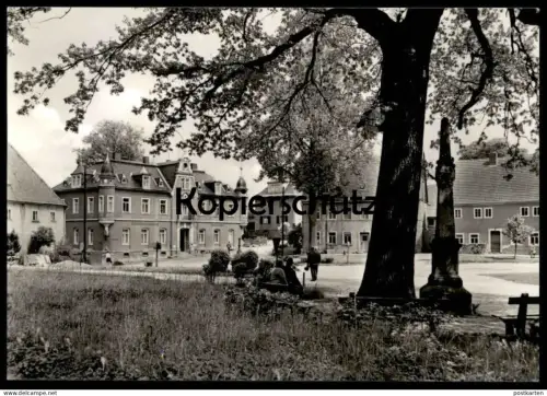 ALTE POSTKARTE BÄRENSTEIN MARKT MIT RATHAUS UND POSTSÄULE BEZIRK OSTERZGEBIRGE SACHSEN Erzgebirge Ansichtskarte postcard
