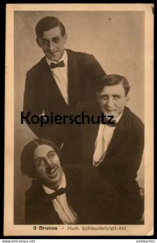 ALTE POSTKARTE ZIRKUS 3 BRUNOS HUMORISTISCHER SCHLEUDERBRETT AKT CLOWN Clowns paillasse circus Zirkus Cirque AK postcard