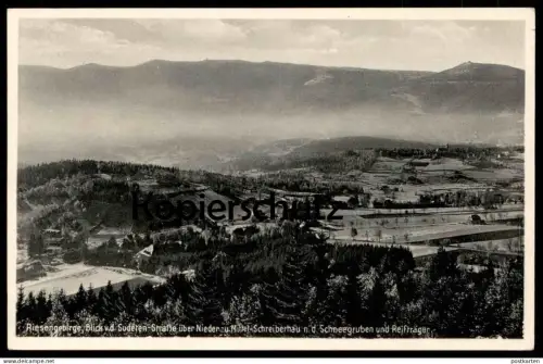 ALTE POSTKARTE RIESENGEBIRGE BLICK VON DER SUDETEN-STRASSE ÜBER NIEDER- UND MITTEL-SCHREIBERHAU Krkonose AK cpa postcard
