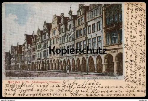ALTE POSTKARTE MÜNSTER IN WESTFALEN SEIDENKARTE WEHRT PRINZIPALMARKT WESTSEITE Ansichtskarte cpa postcard AK