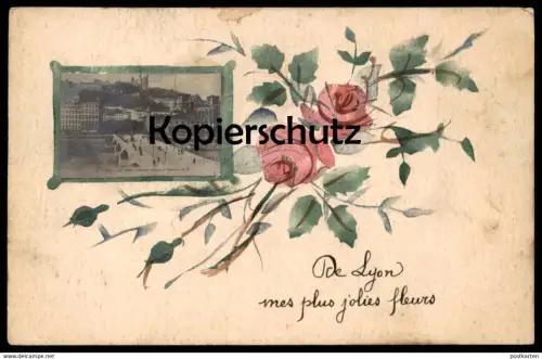 ALTE POSTKARTE DE LYON MES PLUS JOLIES FLEURS PONT TILSIT ET COTEAU DE FOURVIERE fleur cpa postcard AK Ansichtskarte