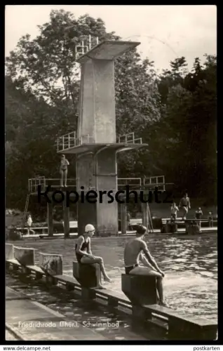 ALTE POSTKARTE FRIEDRICHRODA SCHWIMMBAD BAD STARTBLÖCKE 10 METER TURM SWIMMING POOL Ansichtskarte AK cpa postcard