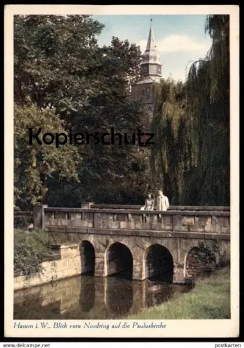 ALTE POSTKARTE HAMM IN WESTFALEN BLICK VOM NORDRING AUF DIE PAULUSKIRCHE Brücke Paar Kirche Ansichtskarte postcard cpa