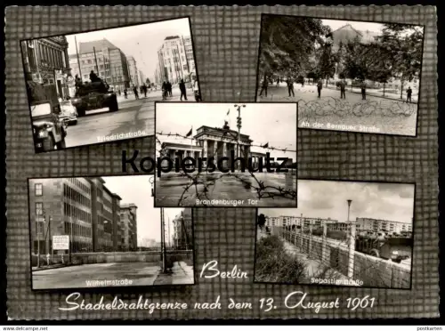 ÄLTERE POSTKARTE BERLIN STACHELDRAHTGRENZE PANZER BERLINER MAUER THE WALL LE MUR BERNAUER STRASSE Ansichtskarte postcard