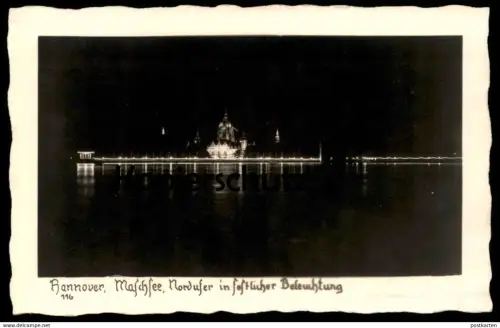 ALTE POSTKARTE HANNOVER MASCHSEE NORDUFER IN FESTLICHER BELEUCHTUNG See bei Nacht at night Ansichtskarte AK postcard cpa